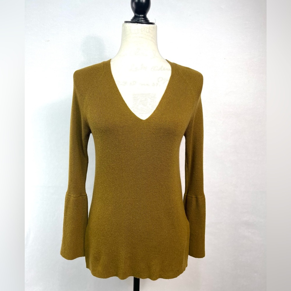 J.Crew Peplum Sleeve V-Neck Sweater Smoky Olive Size S